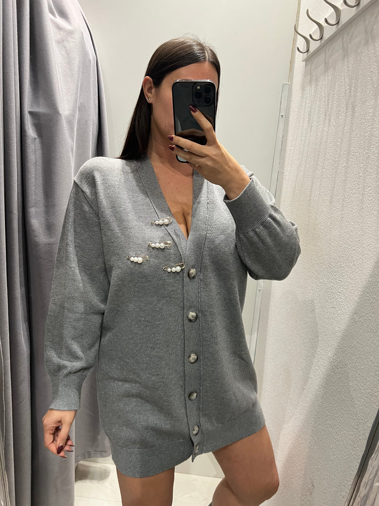BLK30 ViCOLO•Cardigan abitino ad ovetto con spille perle Grigio