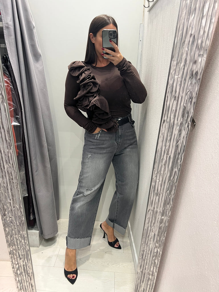 HaveOne•Jeans Mandy grigio slavato con rotture