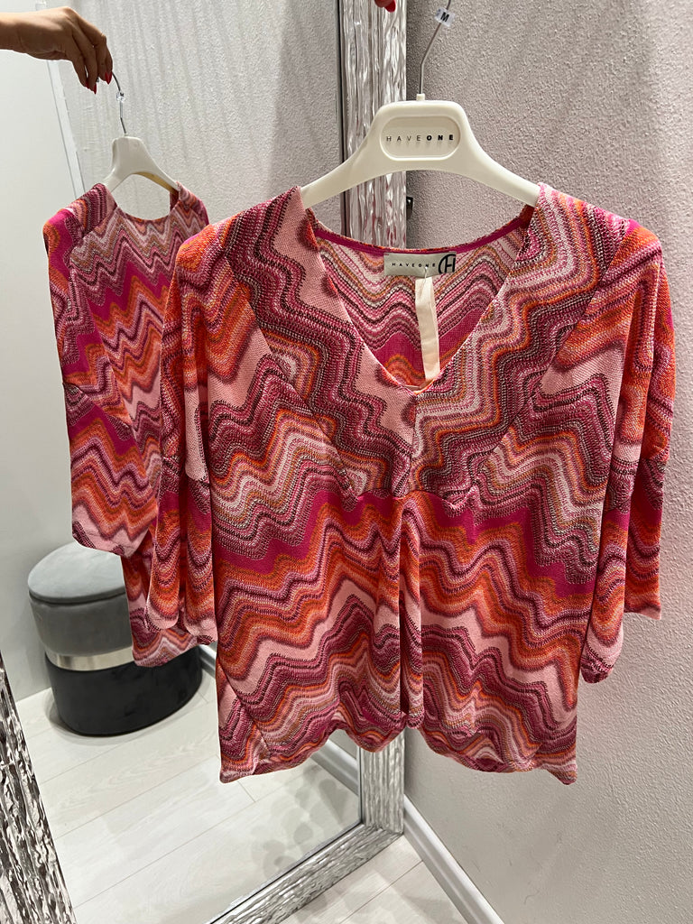 HaveOne•Maglia stampa Missoni rosa con lurex