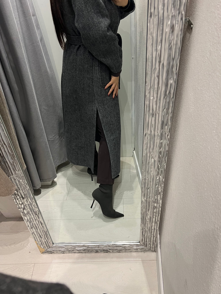 ViCOLO•Cappotto lana spigato cintura