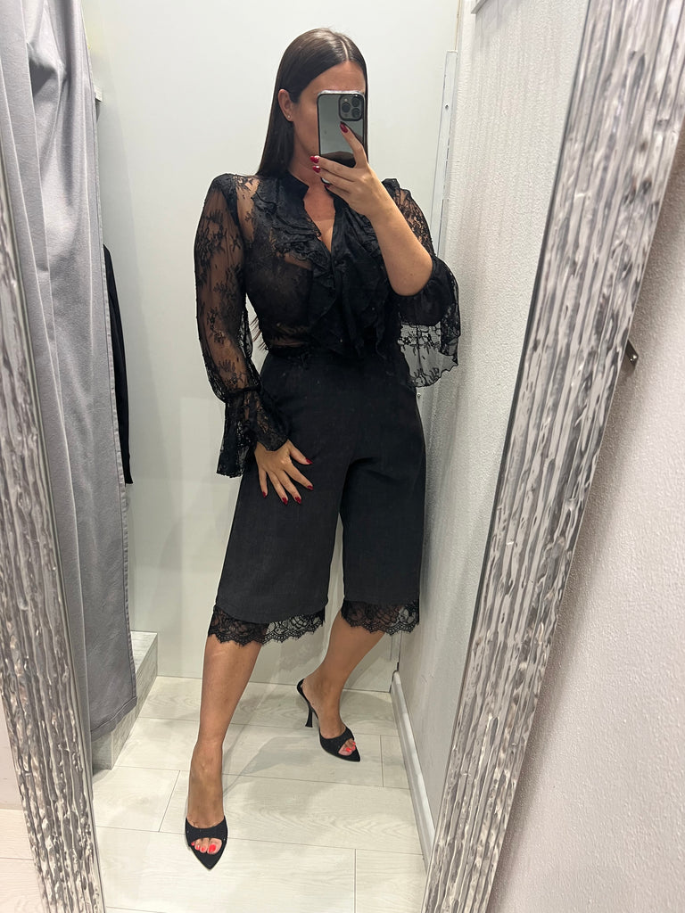 IMPERIAL•Camicia nera pizzo rouches
