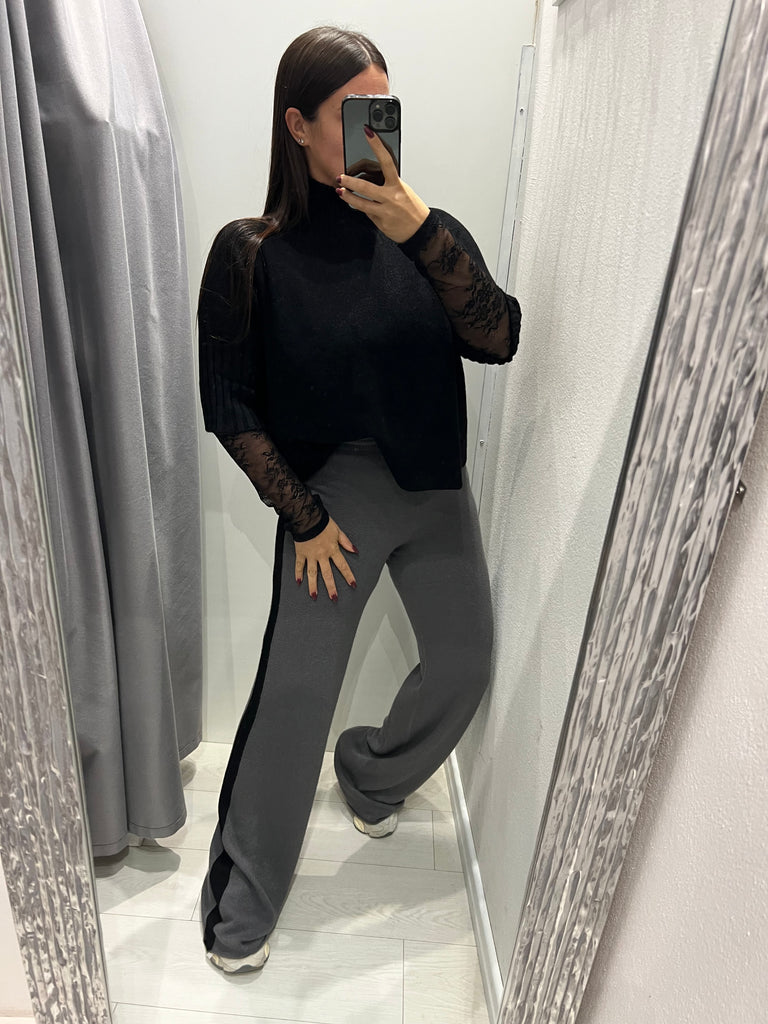 KONTATTO•Pantalone Softy in maglia banda nera•Più colori