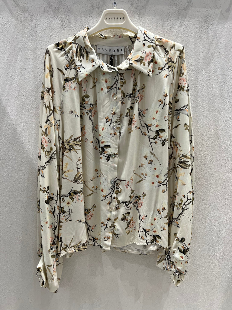 HaveOne•Camicia manica palloncino stampa Nature