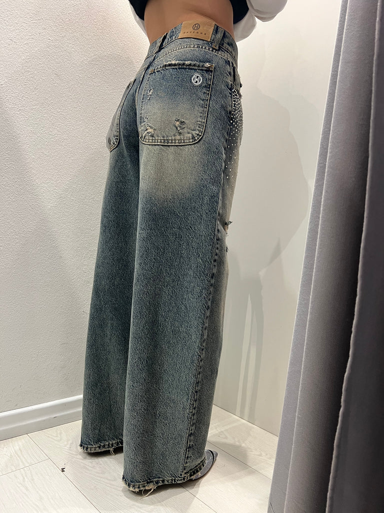 HaveOne•Jeans Bella lavaggio thè strass