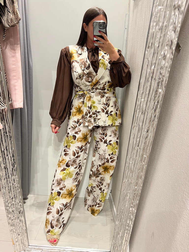 MSS💥ViCOLO•Gilet floreale misto lino con fusciacca