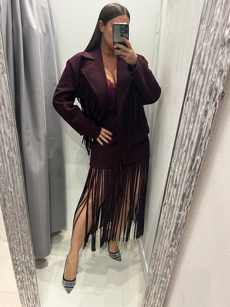 LUMINA•Gonna frange in panno Bordeaux