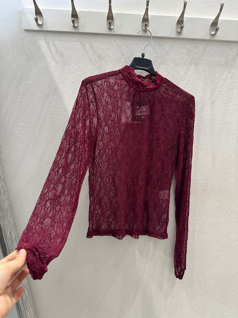 LUMINA•Maglia lupetto pizzo bordeaux