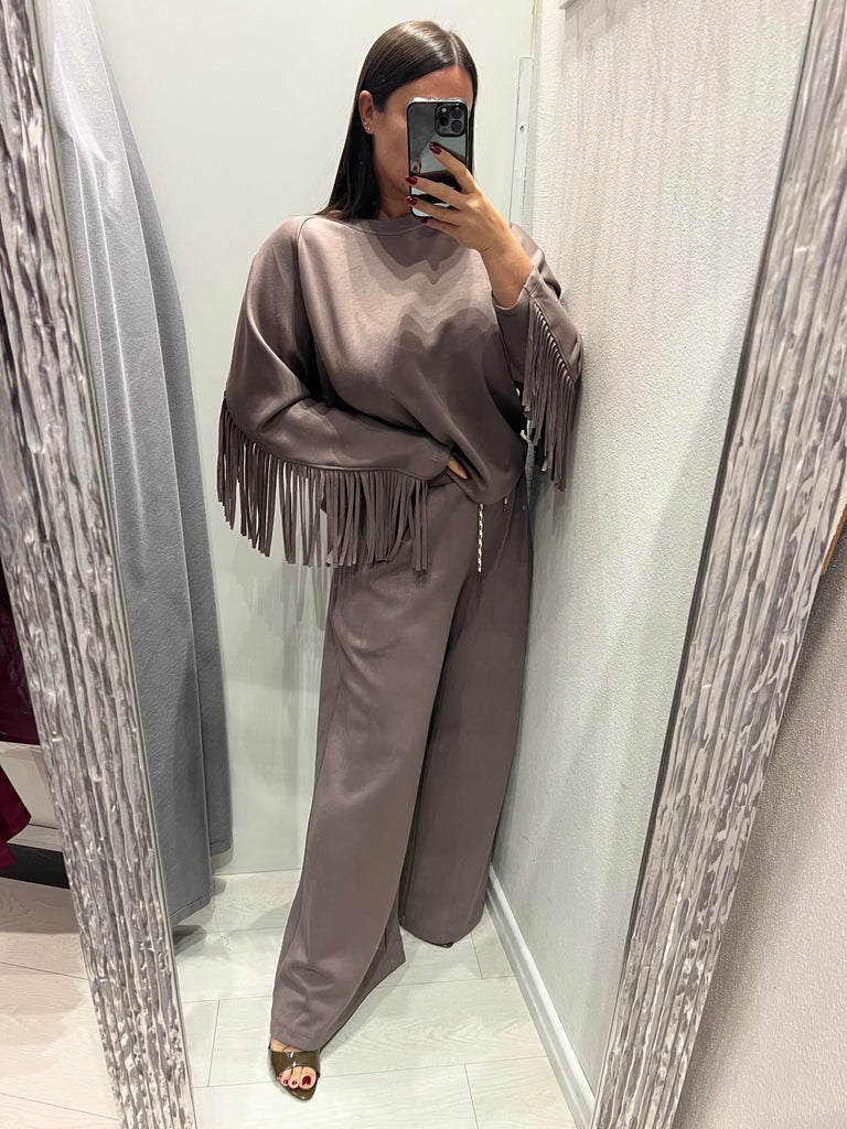 LUMINA•Pantalone palazzo in felpa con coulisse Arizona•Fango