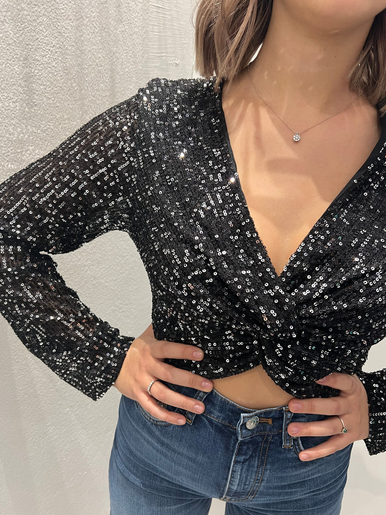 Souvenir•Maglia top in paillettes con nodo