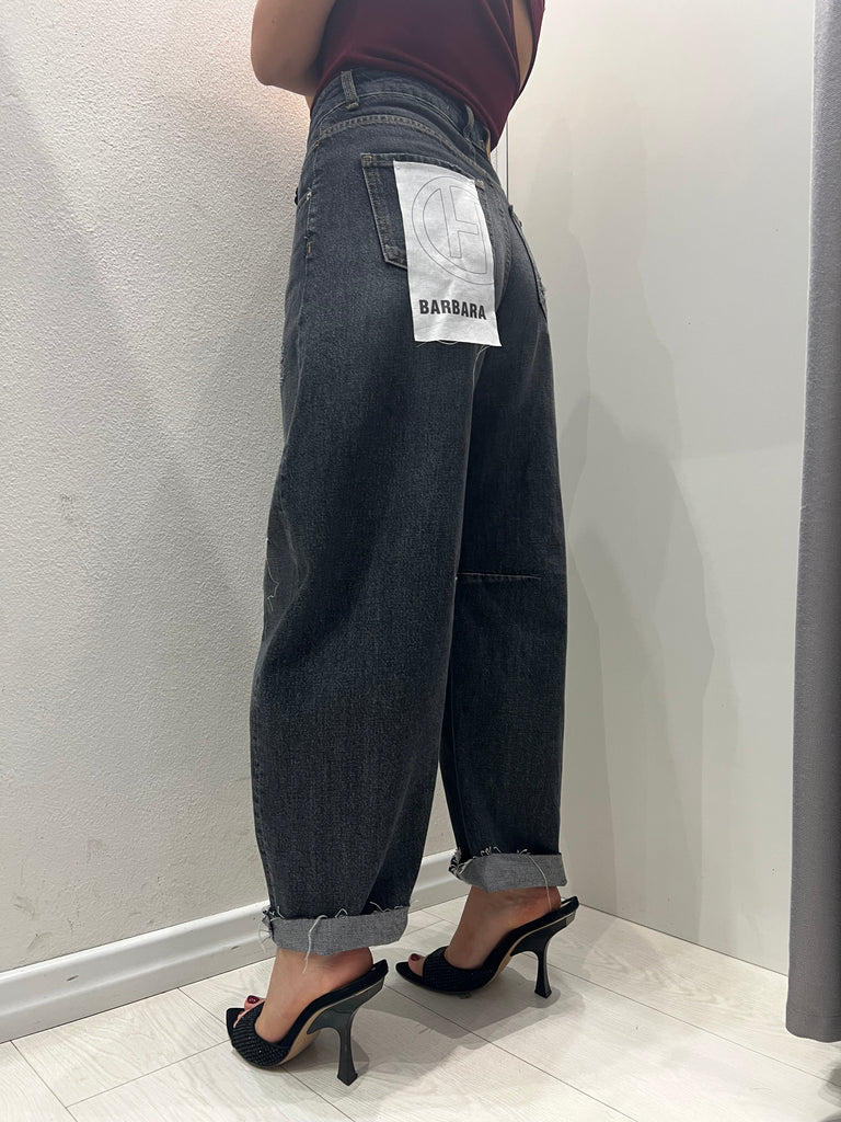 HaveOne•Jeans barrel Barbara con rotture nero