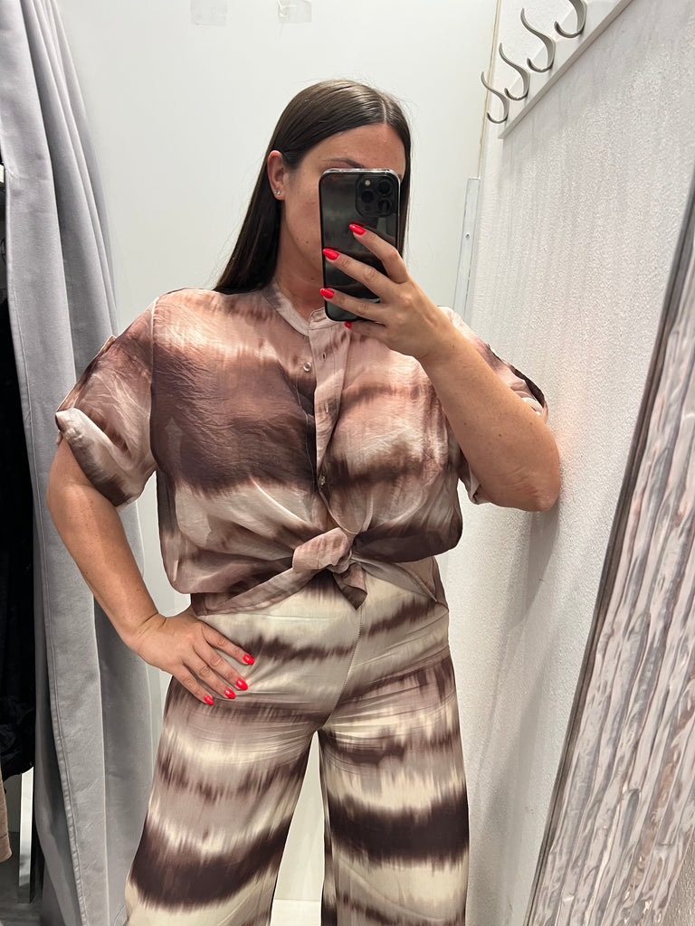 🚨HaveOne•Camicia coreana stampa sfumata moro/mogano