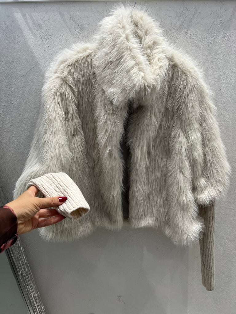 HaveOne•Ecopelliccia panna manicotti in maglia