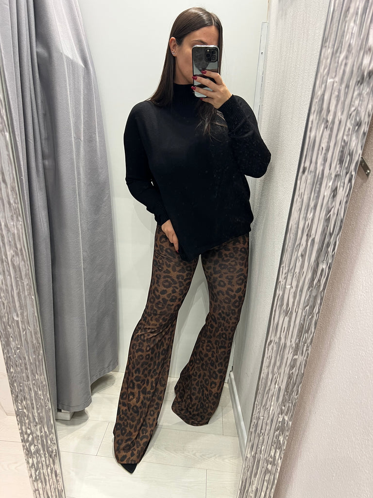 ViCOLO•Pantalone flare elasticizzato maculato