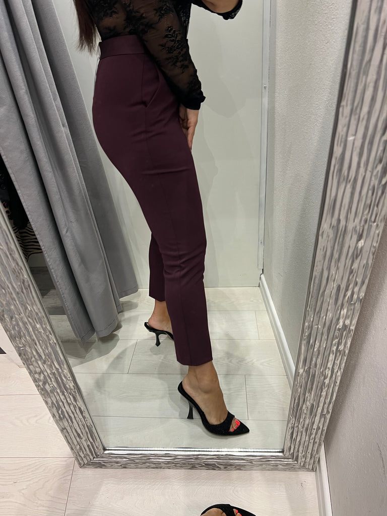 IMPERIAL•Pantalone con fascia in raso in vita•Prugna