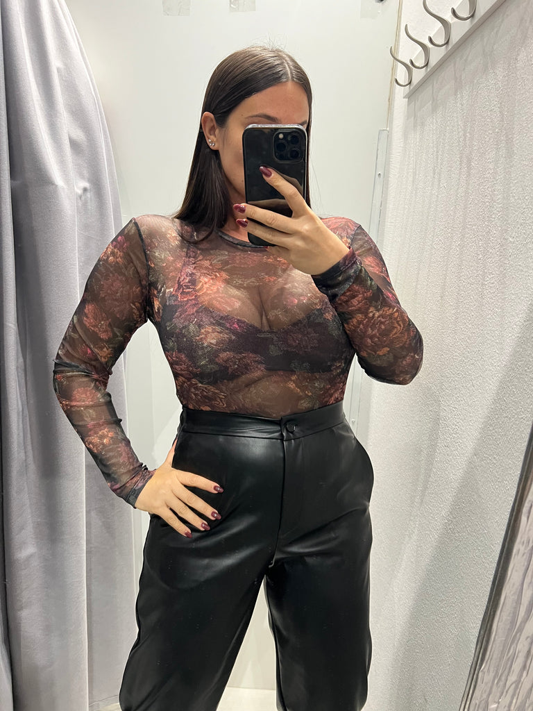 LUMINA•Body stampa floreale base nera