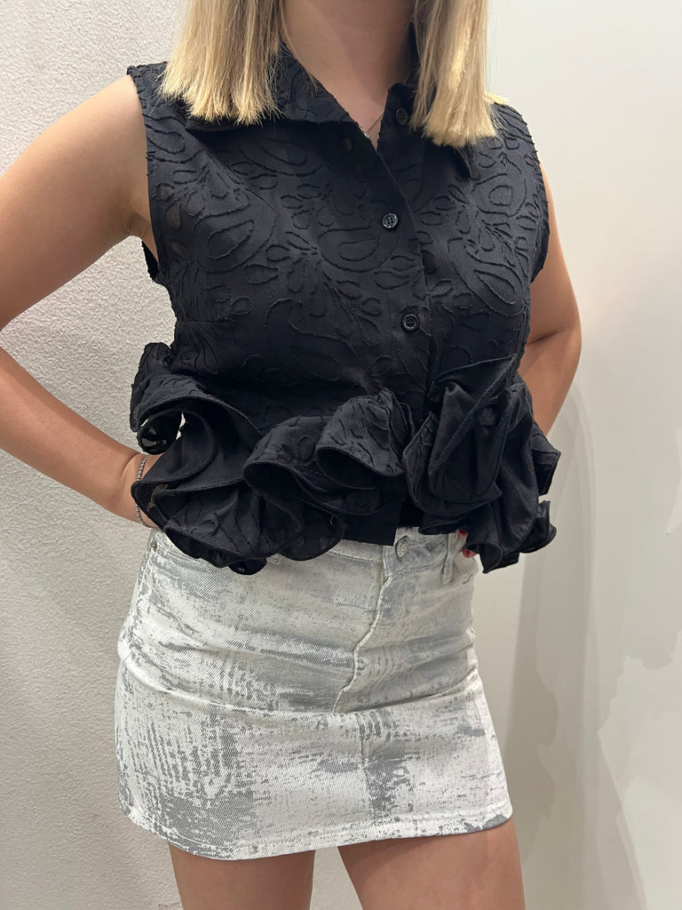 🚨ViCOLO•Gonna jeans Plume spalmato argento