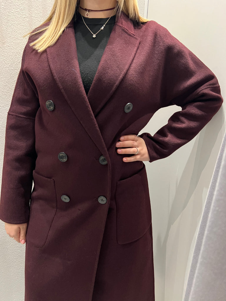 ViCOLO•Cappotto lana doppiopetto tasche applicate Bordeaux