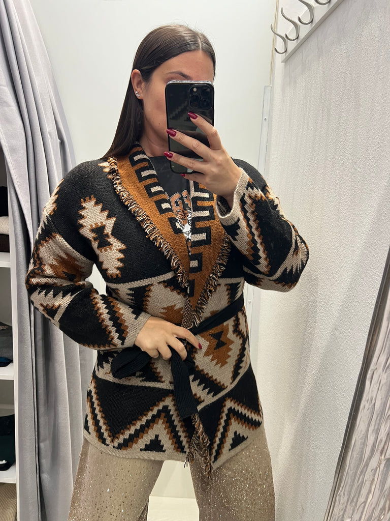 HaveOne•Cardigan fantasia etnica geometrica