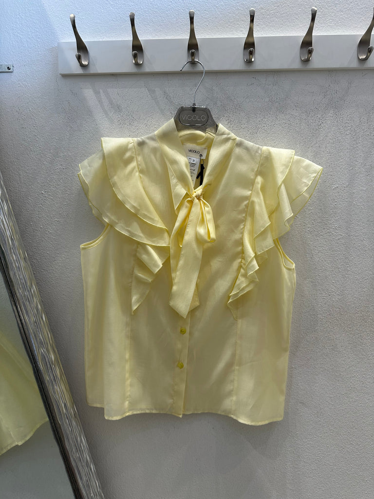 🚨ViCOLO•Camicia smanicata volant giallo canarino