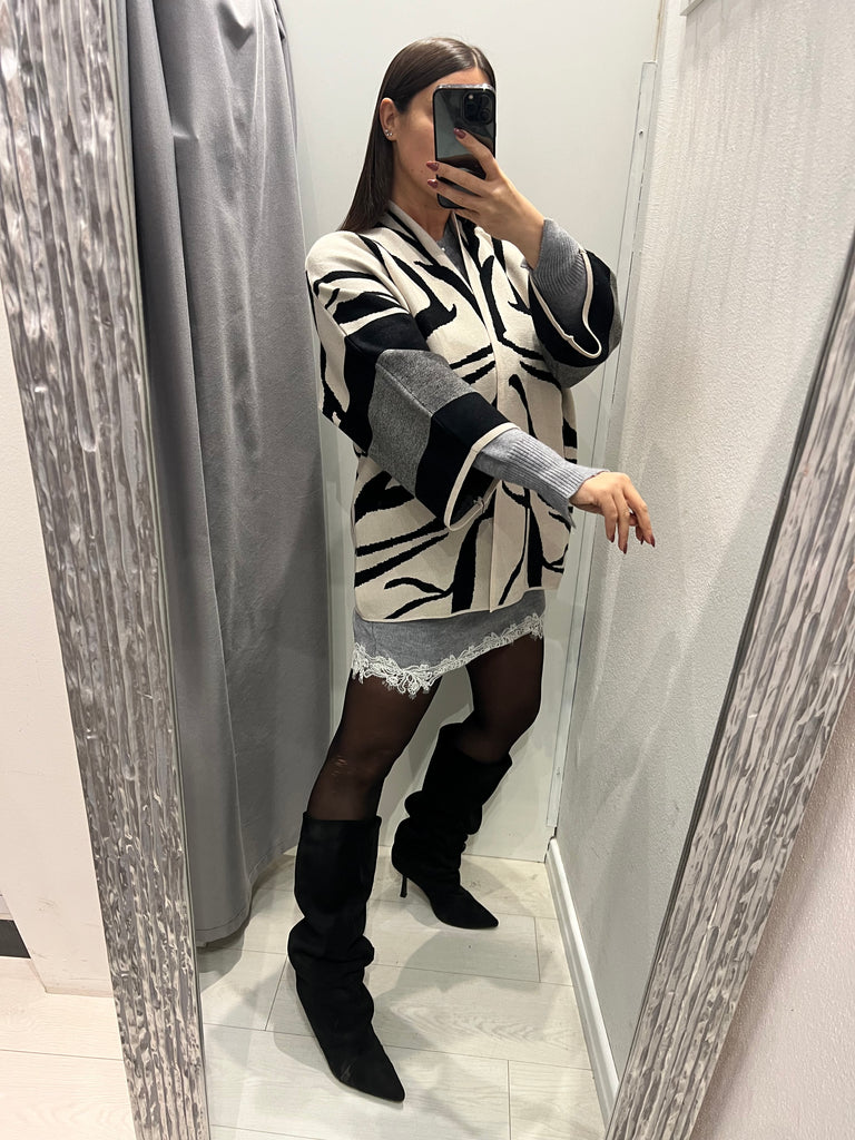 BLK30 Susy Star•Cardigan kimono stampa zebrata Burro/Nero