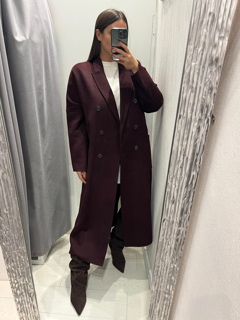 ViCOLO•Cappotto lana doppiopetto tasche applicate Bordeaux