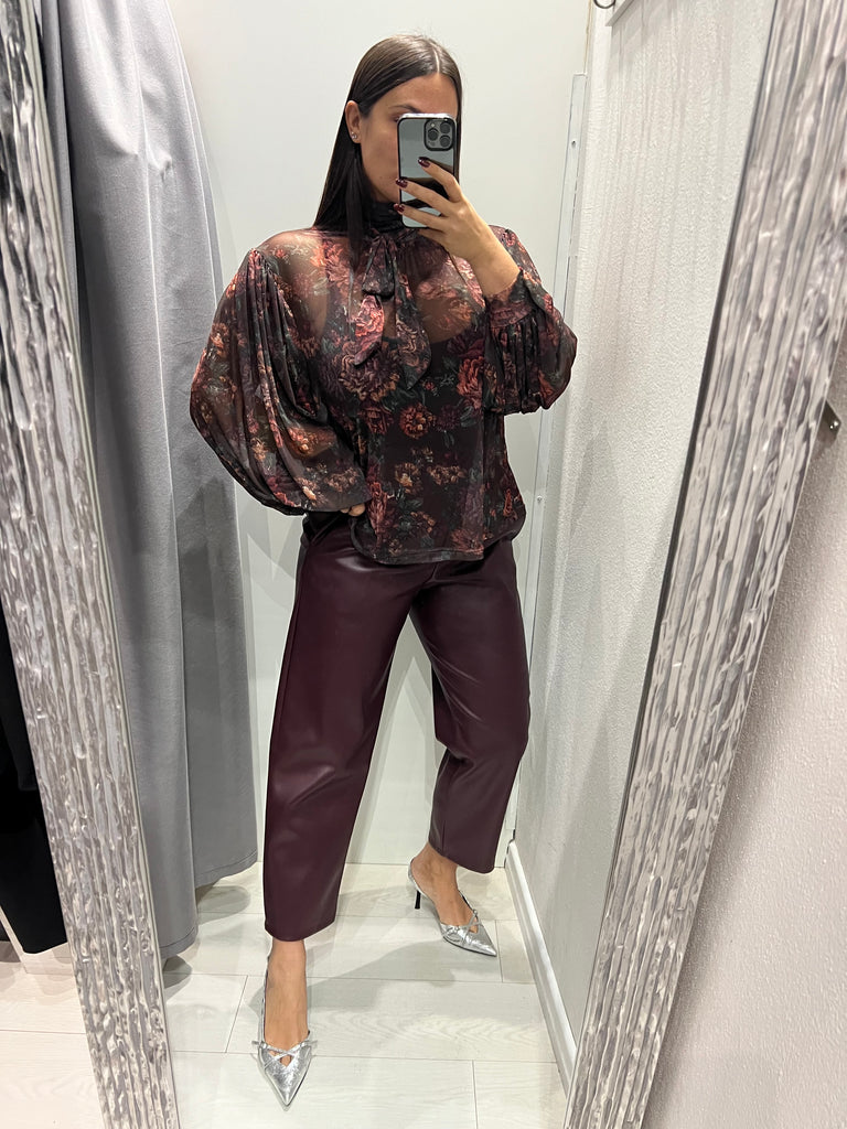 LUMINA•Camicia ampia stampa floreale base moro