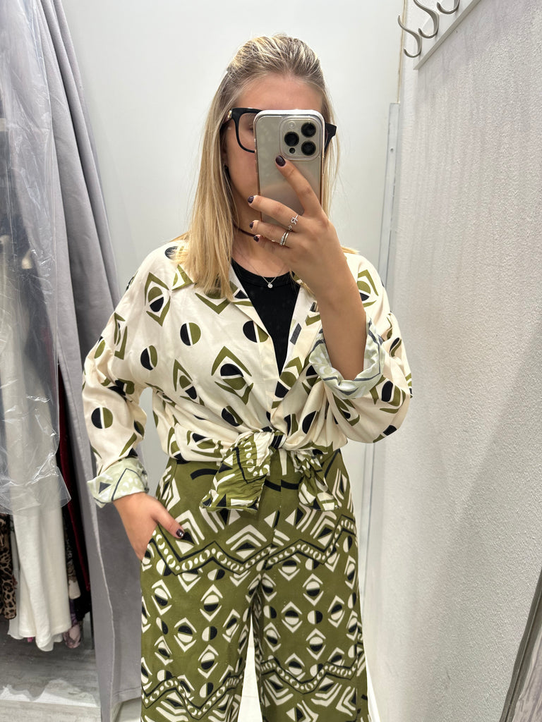MSS💥HaveOne•Camicia stampa etnica verde olio
