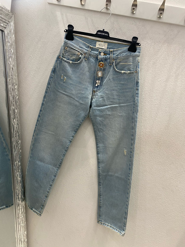 ViCOLO•Jeans Zoe bottoni gioiello lavaggio chiaro