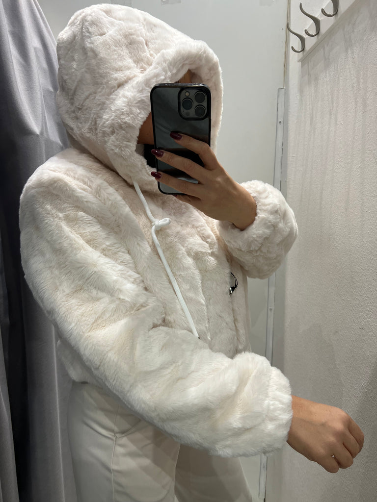 HaveOne•Ecopelliccia con cappuccio•Panna