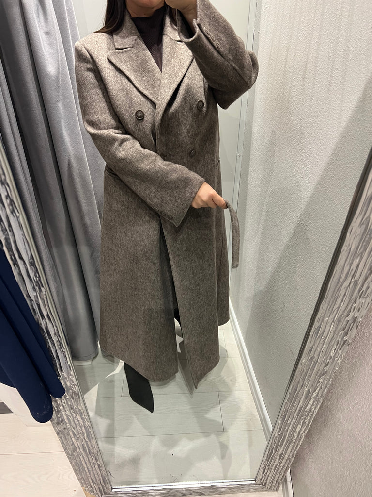 HaveOne•Cappotto doppiopetto con cintura e spacco