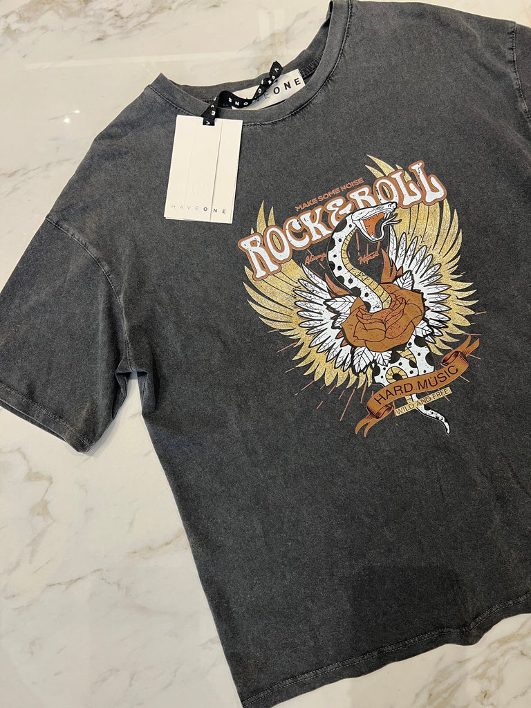 HaveOne•T-shirt stone wash Rock & Roll