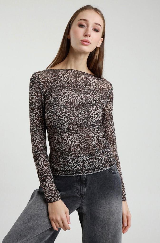Susy Mix•Maglia scollo barca animalier misto cashmere