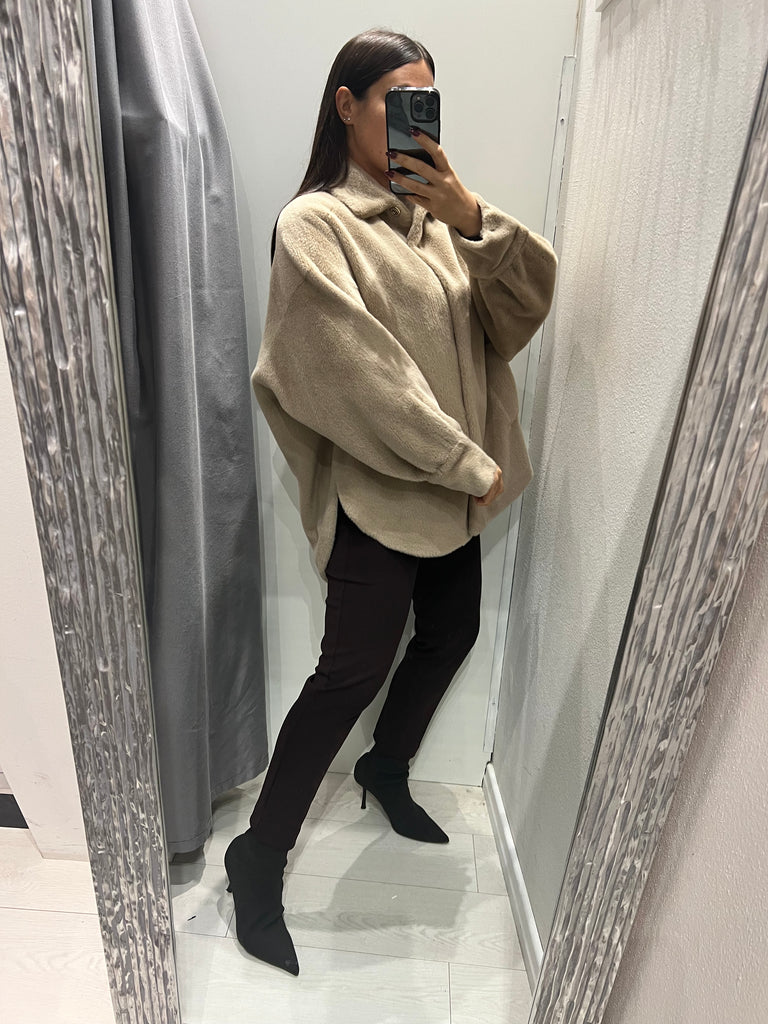 BLK30 Souvenir•Ecopelliccia beige taglio camicia