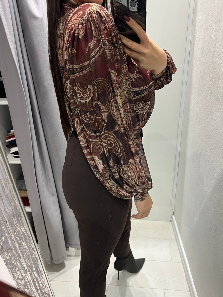 LUMINA•Camicia ampia stampa cashmere bordeaux