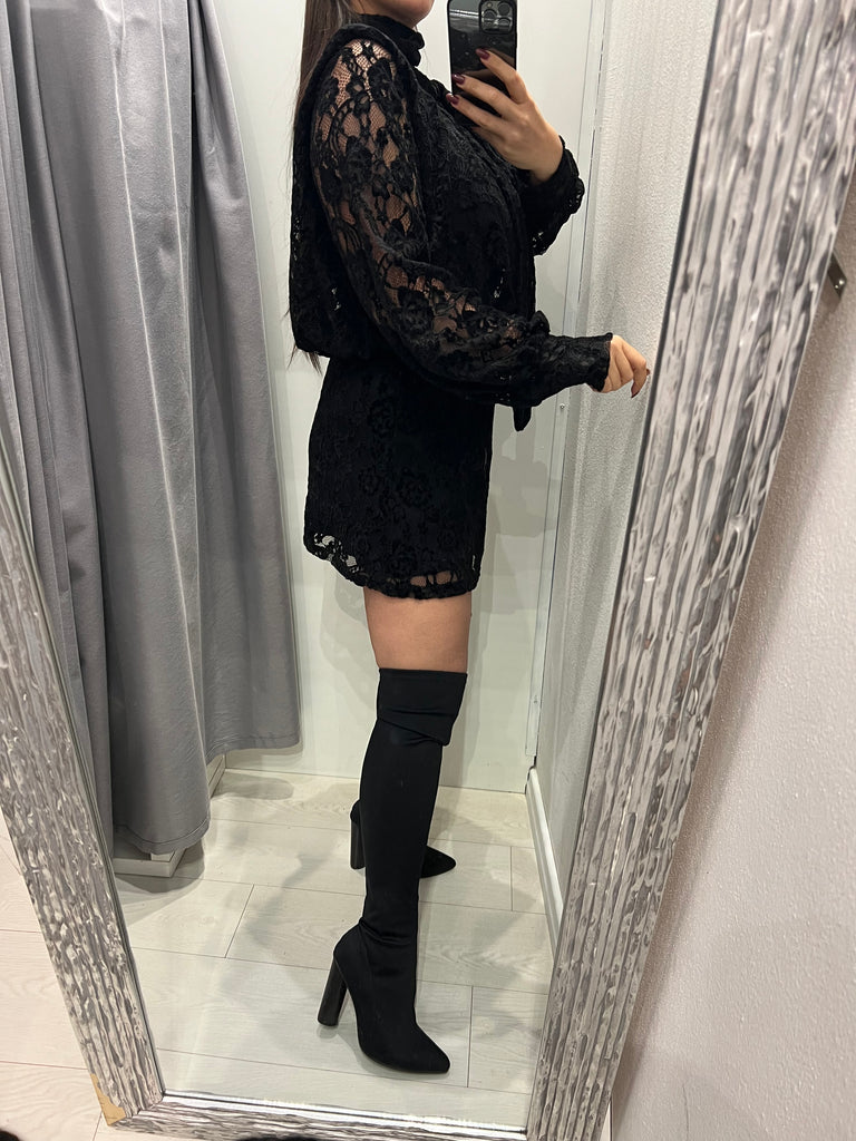 LUMINA•Abitino nero pizzo velluto