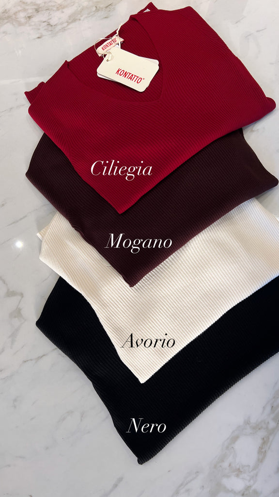 KONTATTO•Maglioncino costine scollo V•Più colori