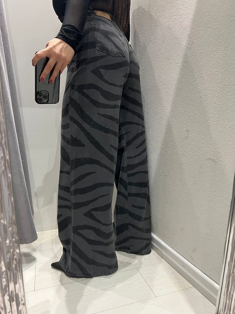 HaveOne•Jeans palazzo zebrato grigio nero