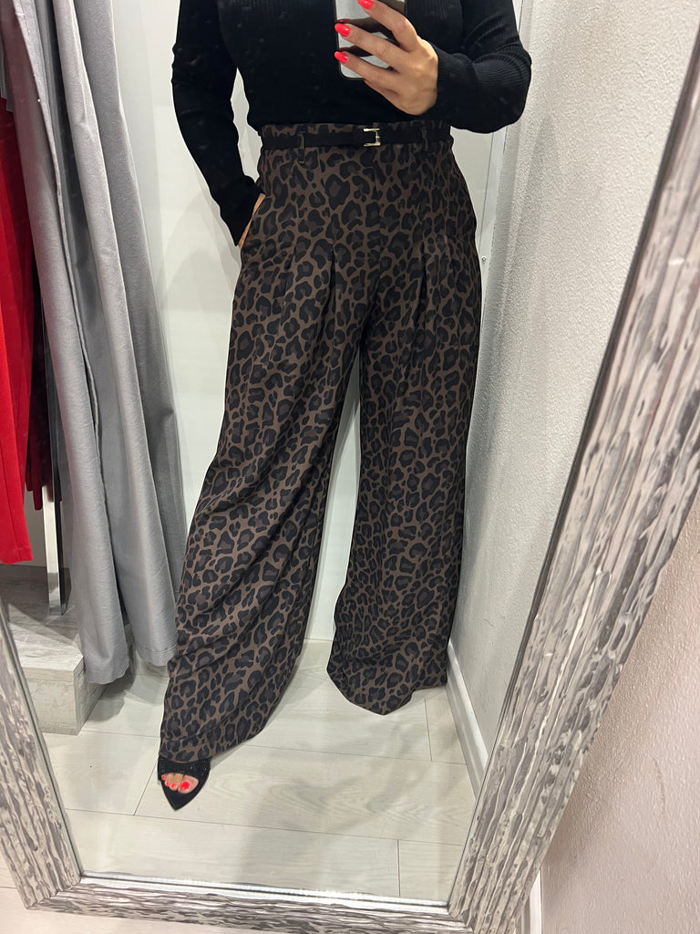 IMPERIAL•Pantalone best palazzo maculato con cinturino nero