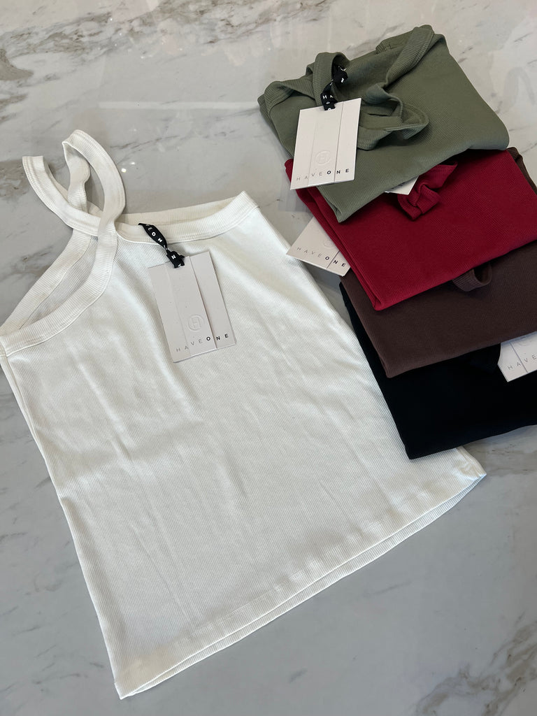 🚨HaveOne•Canotta top costine scollo americana FIF•Più colori