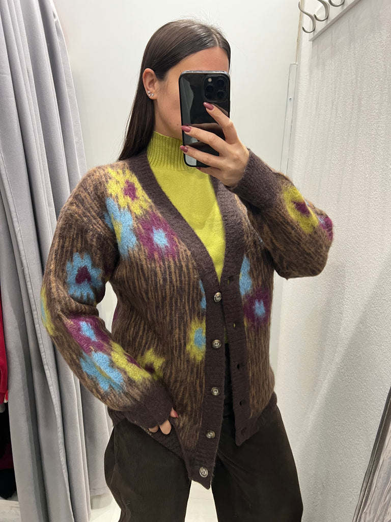 KONTATTO•Cardigan misto mohair motivo floreale