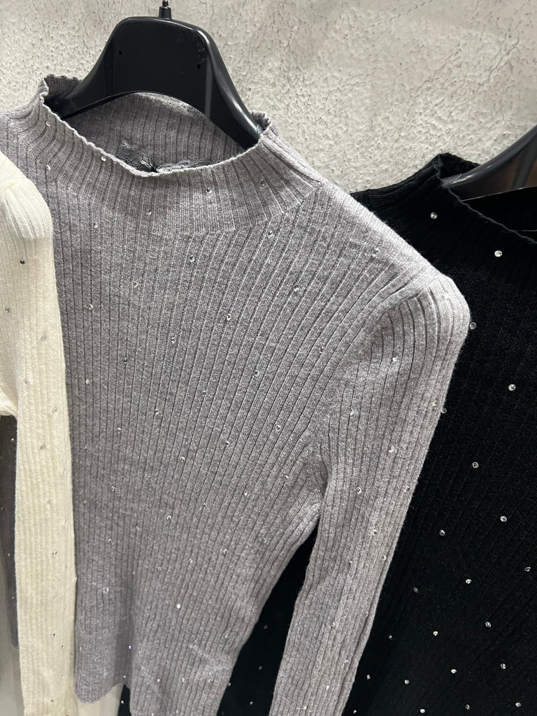 Maglioncino a coste con strass•Più colori