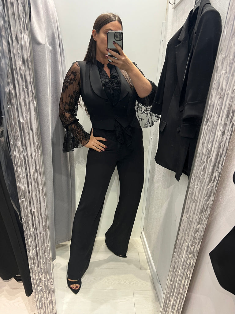 IMPERIAL•Camicia nera pizzo rouches