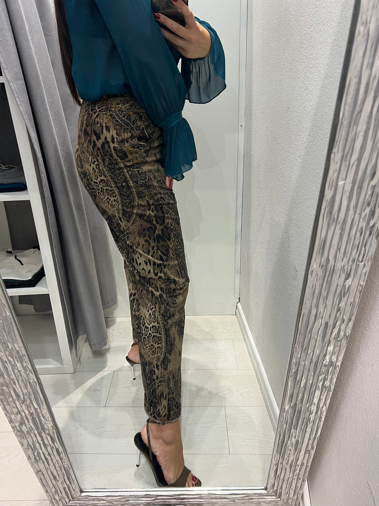 Souvenir•Pantalone in vellutino stampa cashmere e maculata