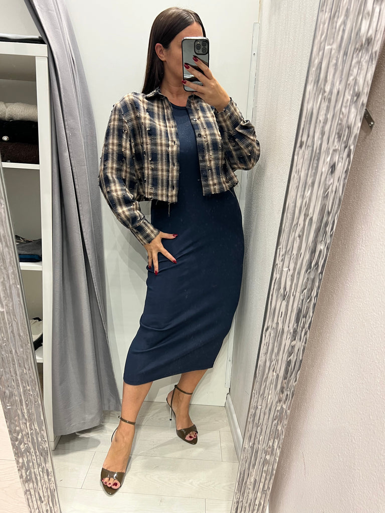 ViCOLO•Camicia crop flanella rotture e strass