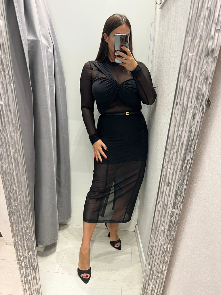 IMPERIAL•Maglia body in tulle con inserti tessuto