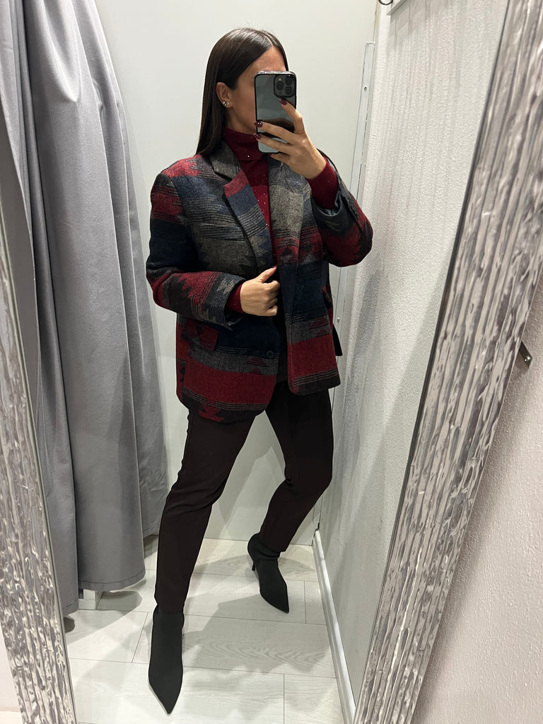 ViCOLO•Giacca cappottino over stampa etnica