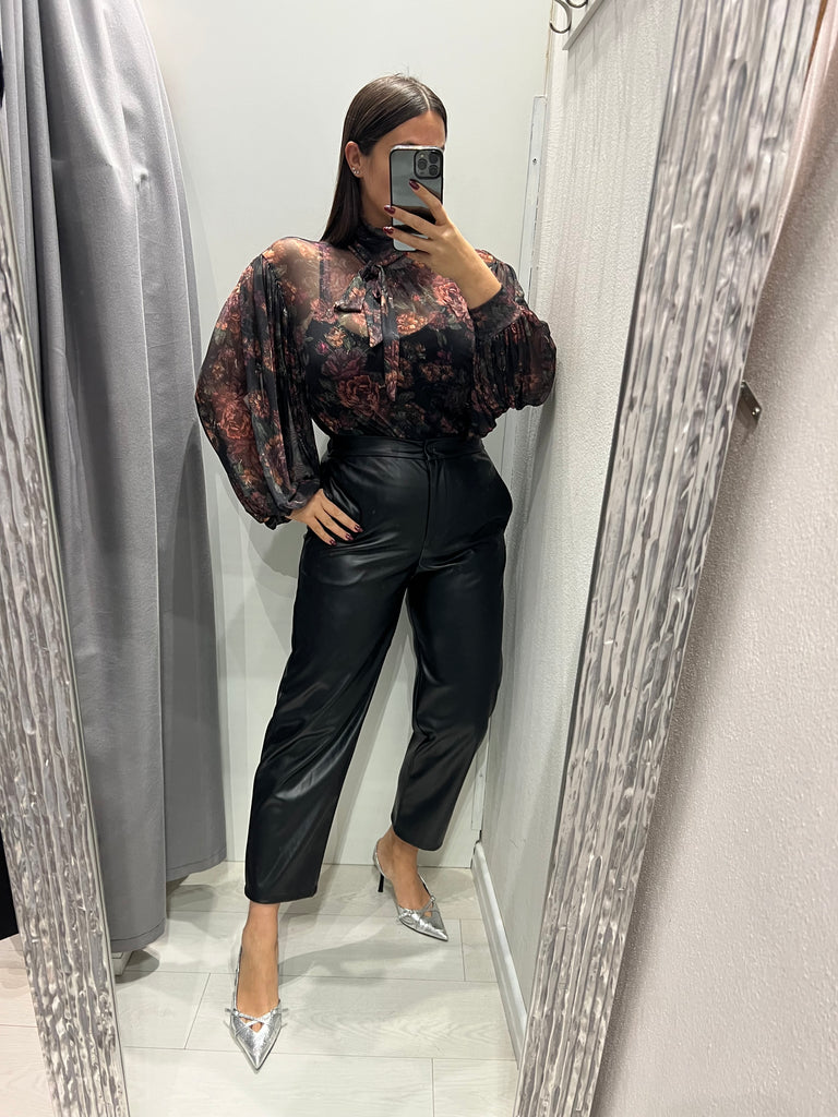 LUMINA•Camicia ampia stampa floreale base nero