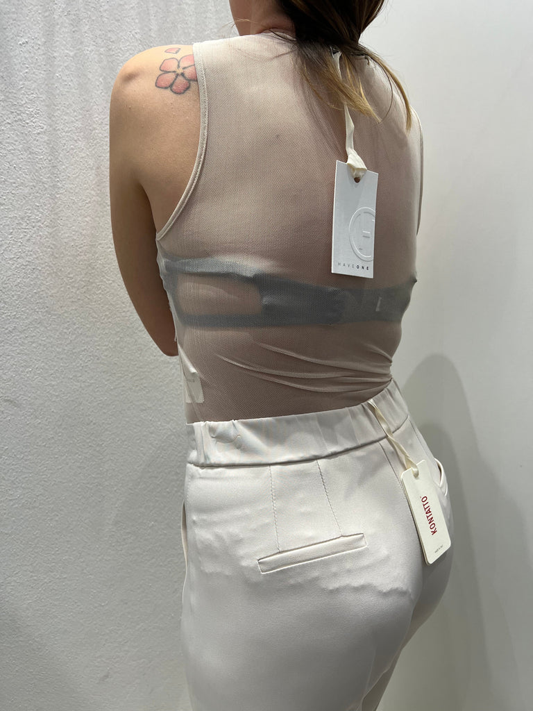 KONTATTO•Pantalone riso taschine a filetto ed elastico in vita