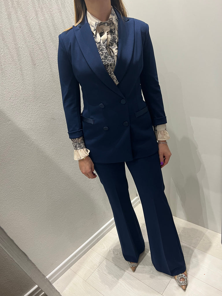 ✅IMPERIAL•Pantalone flare con inserto in raso•Blu notte