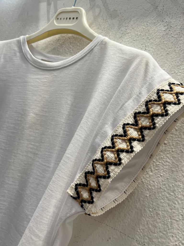 HaveOne•T-shirt passamaneria rombo nero/cammello
